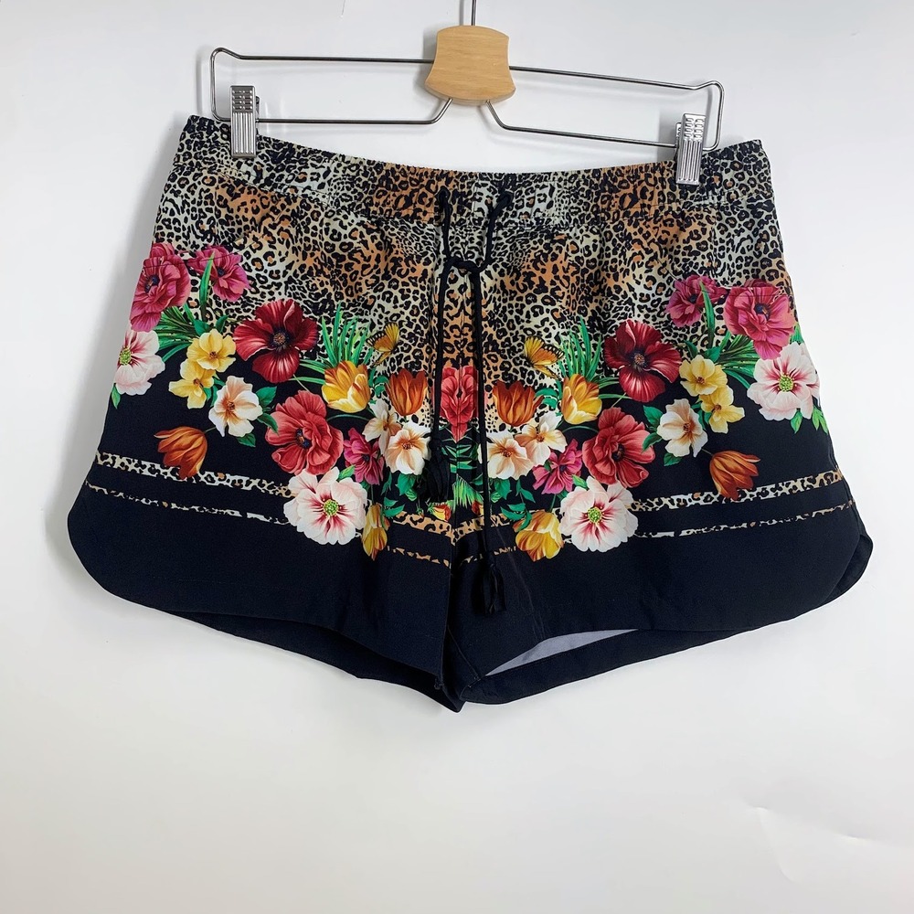 Johnny Was Women's Sandy SurfLeopard Floral Print Drawstring Shorts Size L